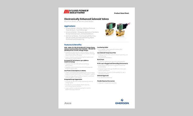ASCO Electronically Enhanced Solenoid Valves - Product Data Sheet